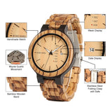 Classy Wooden Watch with Calendar Week Display